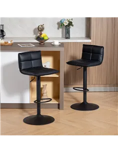 HOMCOM Set of Two Modern Faux Leather Bar Stools - Black 2