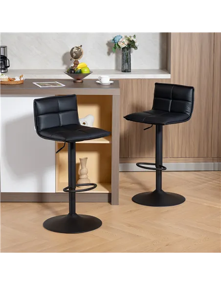 HOMCOM Set of Two Modern Faux Leather Bar Stools - Black