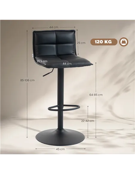 HOMCOM Set of Two Modern Faux Leather Bar Stools - Black