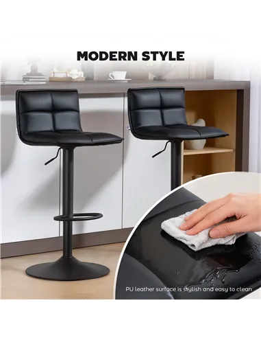 HOMCOM Set of Two Modern Faux Leather Bar Stools - Black