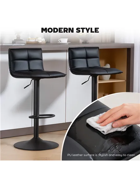 HOMCOM Set of Two Modern Faux Leather Bar Stools - Black
