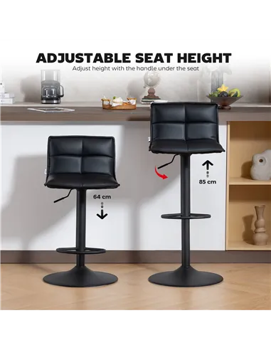 HOMCOM Set of Two Modern Faux Leather Bar Stools - Black