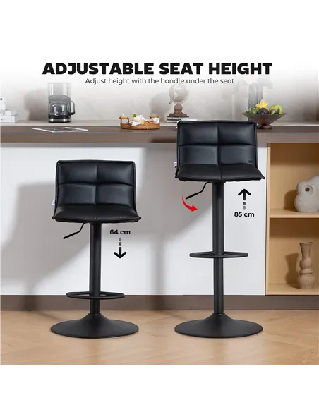 HOMCOM Set of Two Modern Faux Leather Bar Stools - Black