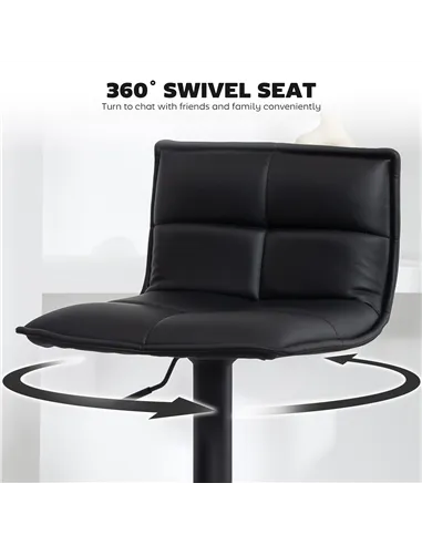 HOMCOM Set of Two Modern Faux Leather Bar Stools - Black