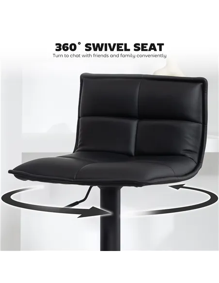 HOMCOM Set of Two Modern Faux Leather Bar Stools - Black