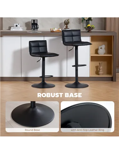 HOMCOM Set of Two Modern Faux Leather Bar Stools - Black