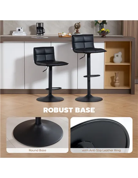 HOMCOM Set of Two Modern Faux Leather Bar Stools - Black