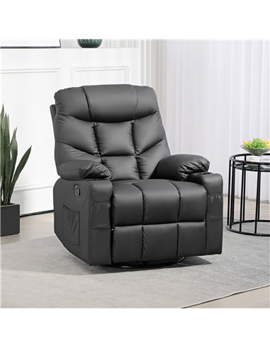 HOMCOM Manual Reclining Chair, Recliner Armchair with Swivel, Faux Leather, Footrest, Cup Holders, 86x93x102cm, Black