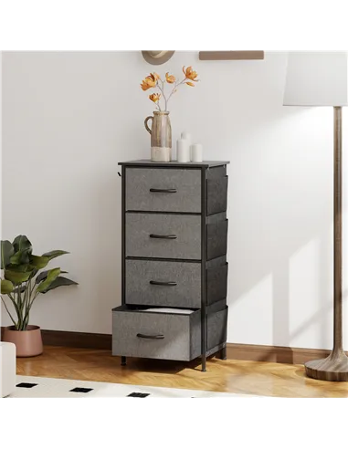 HOMCOM Chest of Four Fabric Drawers - Charcoal Grey