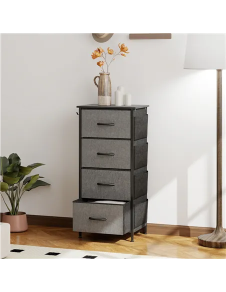 HOMCOM Chest of Four Fabric Drawers - Charcoal Grey