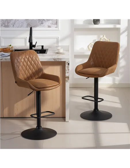 HOMCOM Set of Two Faux Leather Retro Bar Stools - Orange