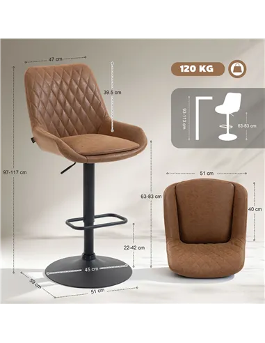 HOMCOM Set of Two Faux Leather Retro Bar Stools - Orange