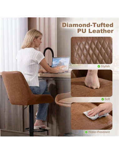 HOMCOM Set of Two Faux Leather Retro Bar Stools - Orange