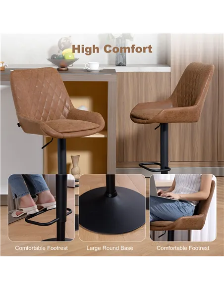 HOMCOM Set of Two Faux Leather Retro Bar Stools - Orange