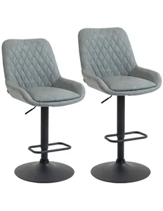 HOMCOM Set of Two Faux Leather Retro Bar Stools - Light Grey