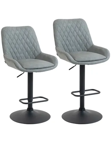 HOMCOM Set of Two Faux Leather Retro Bar Stools - Light Grey