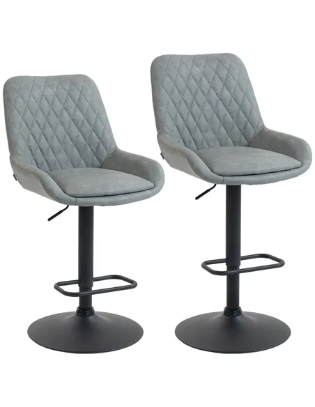 HOMCOM Set of Two Faux Leather Retro Bar Stools - Light Grey