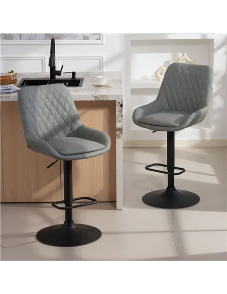 HOMCOM Set of Two Faux Leather Retro Bar Stools - Light Grey