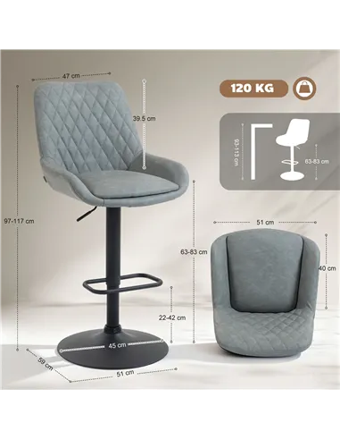 HOMCOM Set of Two Faux Leather Retro Bar Stools - Light Grey