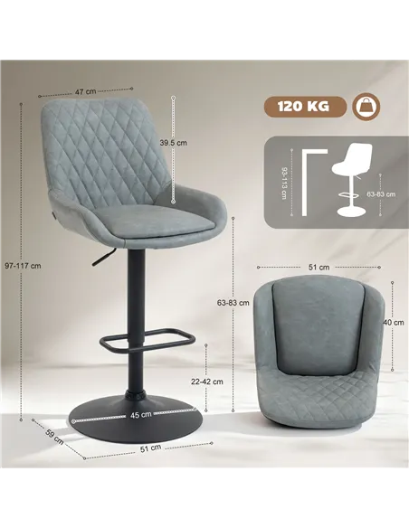 HOMCOM Set of Two Faux Leather Retro Bar Stools - Light Grey