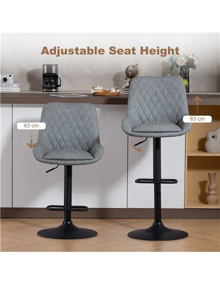 HOMCOM Set of Two Faux Leather Retro Bar Stools - Light Grey