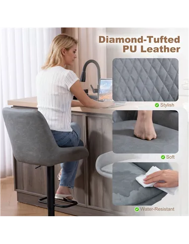 HOMCOM Set of Two Faux Leather Retro Bar Stools - Light Grey