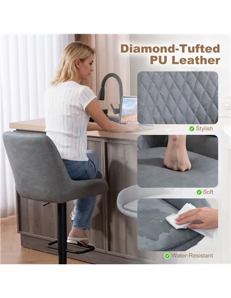 HOMCOM Set of Two Faux Leather Retro Bar Stools - Light Grey