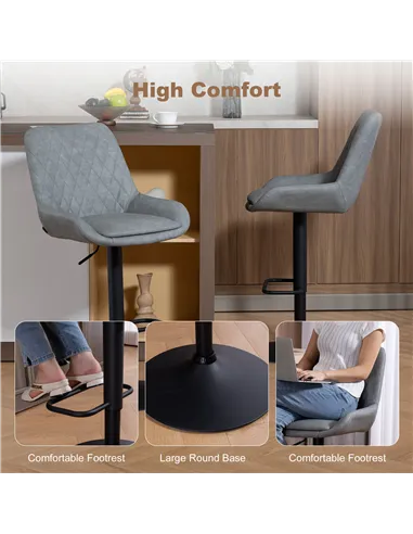 HOMCOM Set of Two Faux Leather Retro Bar Stools - Light Grey