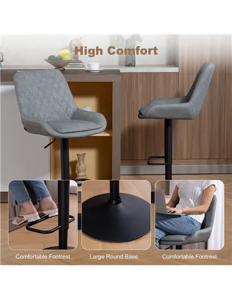 HOMCOM Set of Two Faux Leather Retro Bar Stools - Light Grey