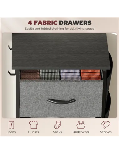 HOMCOM Chest of Four Fabric Drawers - Charcoal Grey