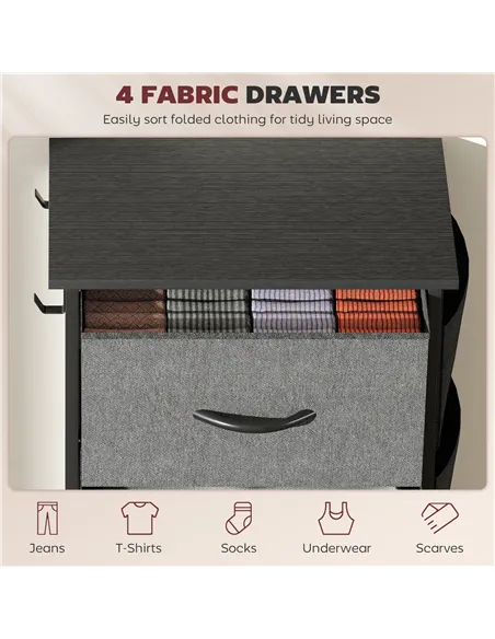 HOMCOM Chest of Four Fabric Drawers - Charcoal Grey