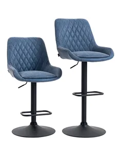 HOMCOM Set of Two Faux Leather Retro Bar Stools - Dark Blue