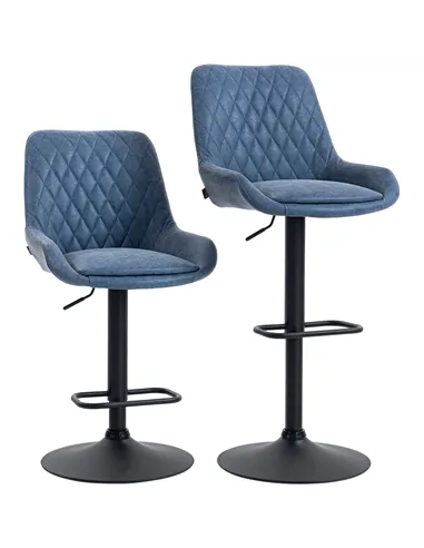 HOMCOM Set of Two Faux Leather Retro Bar Stools - Dark Blue