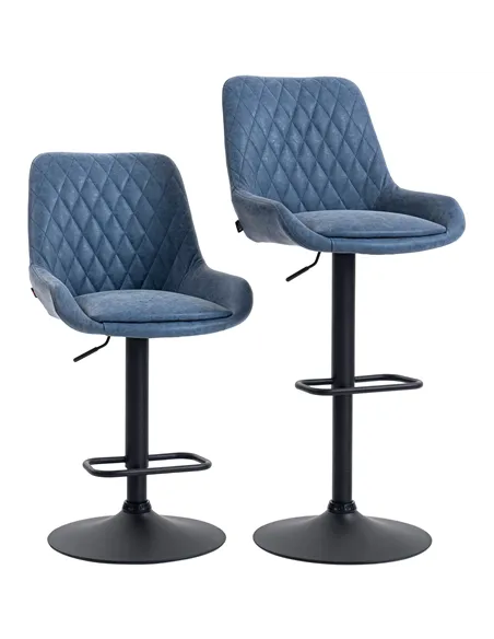 HOMCOM Set of Two Faux Leather Retro Bar Stools - Dark Blue