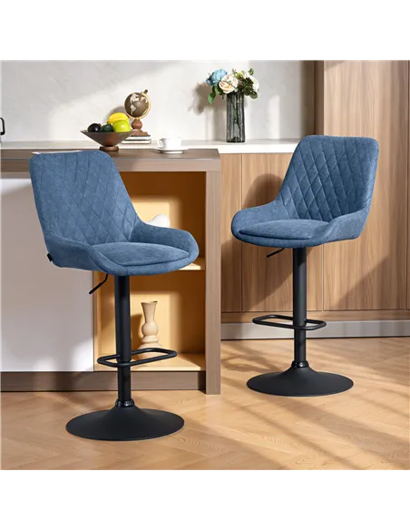 HOMCOM Set of Two Faux Leather Retro Bar Stools - Dark Blue