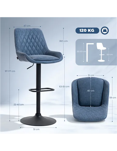 HOMCOM Set of Two Faux Leather Retro Bar Stools - Dark Blue