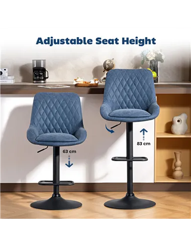 HOMCOM Set of Two Faux Leather Retro Bar Stools - Dark Blue