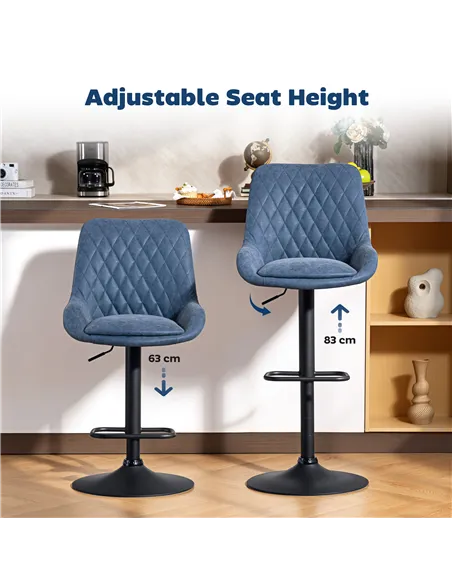 HOMCOM Set of Two Faux Leather Retro Bar Stools - Dark Blue