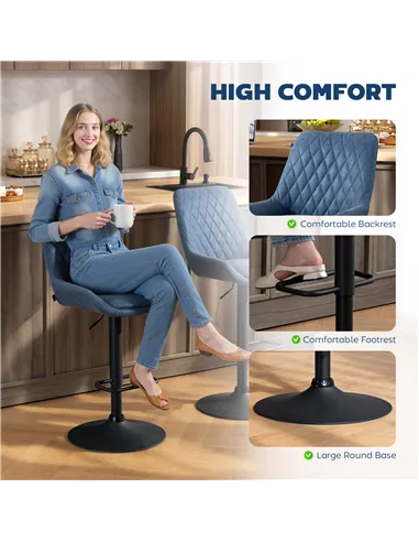 HOMCOM Set of Two Faux Leather Retro Bar Stools - Dark Blue