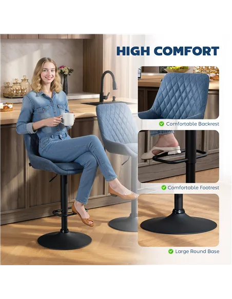 HOMCOM Set of Two Faux Leather Retro Bar Stools - Dark Blue