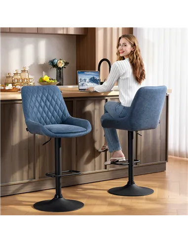 HOMCOM Set of Two Faux Leather Retro Bar Stools - Dark Blue
