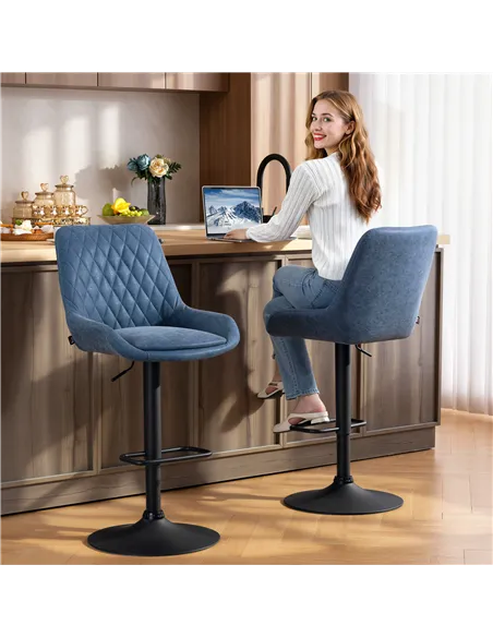 HOMCOM Set of Two Faux Leather Retro Bar Stools - Dark Blue