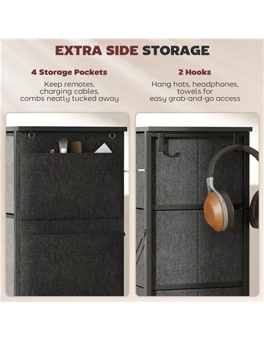 HOMCOM Chest of Four Fabric Drawers - Charcoal Grey