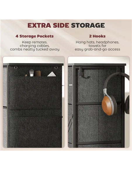 HOMCOM Chest of Four Fabric Drawers - Charcoal Grey