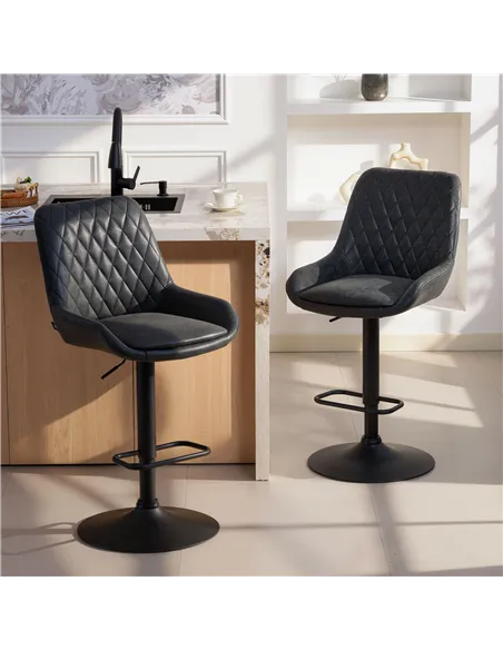 HOMCOM Set of Two Faux Leather Retro Bar Stools - Black
