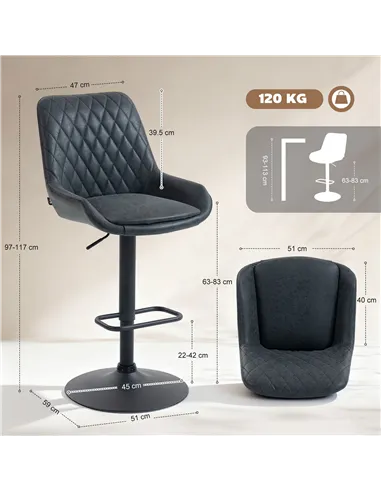 HOMCOM Set of Two Faux Leather Retro Bar Stools - Black