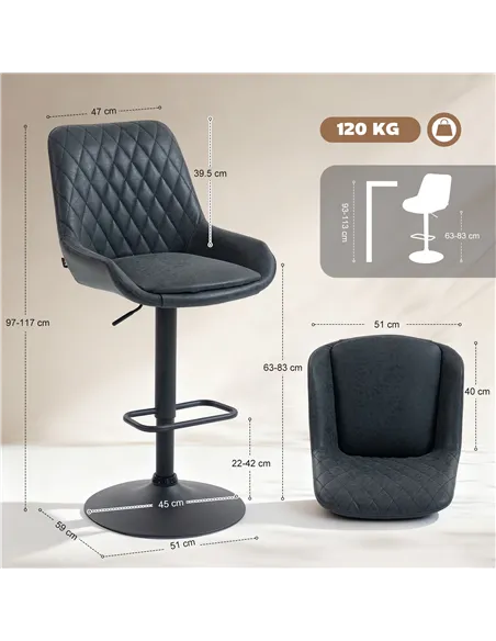 HOMCOM Set of Two Faux Leather Retro Bar Stools - Black