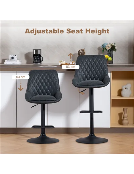 HOMCOM Set of Two Faux Leather Retro Bar Stools - Black