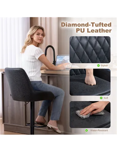 HOMCOM Set of Two Faux Leather Retro Bar Stools - Black