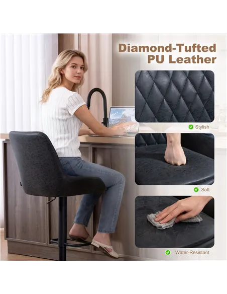 HOMCOM Set of Two Faux Leather Retro Bar Stools - Black